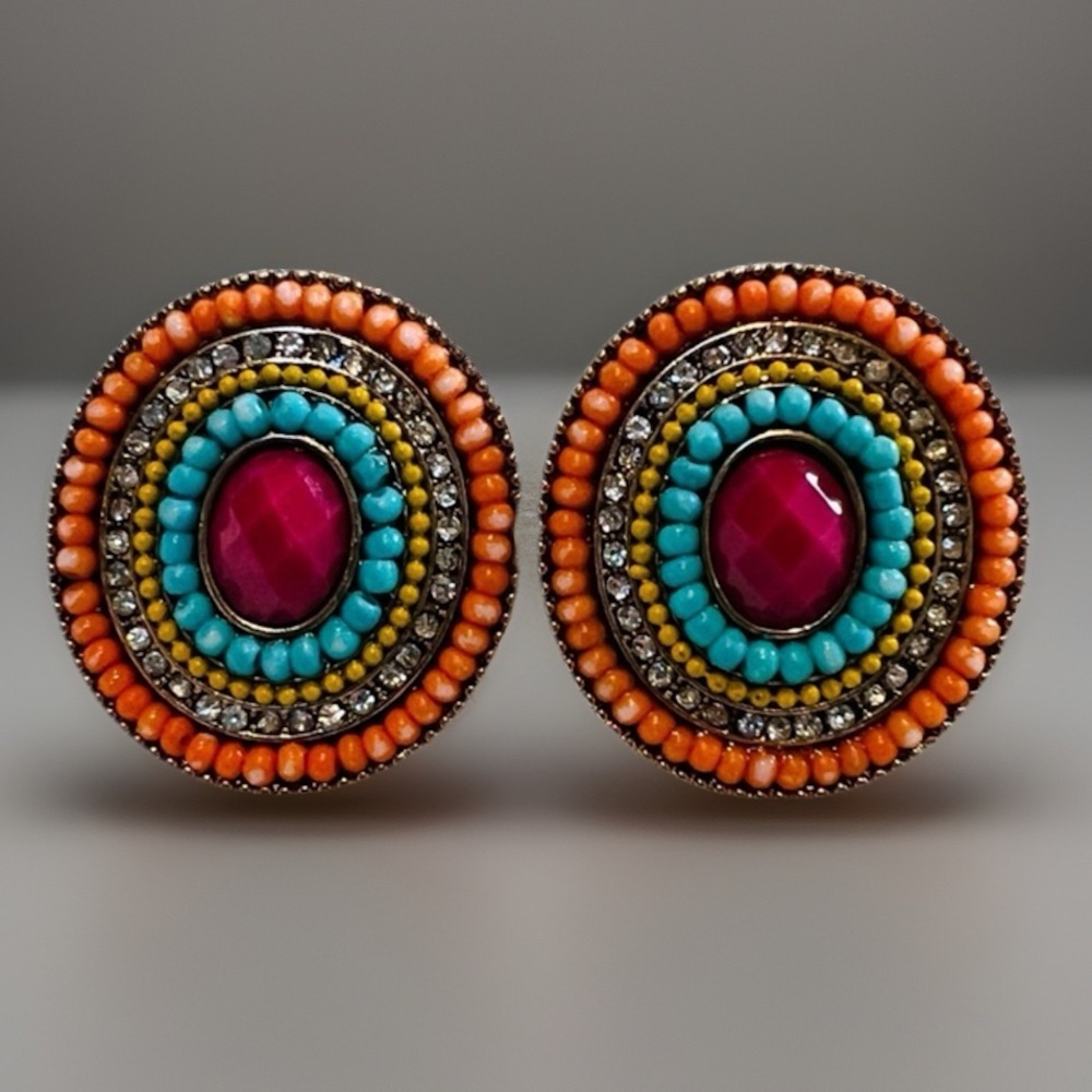 Bohemian shake colorful, goldtone, weighted pierced post earrings
